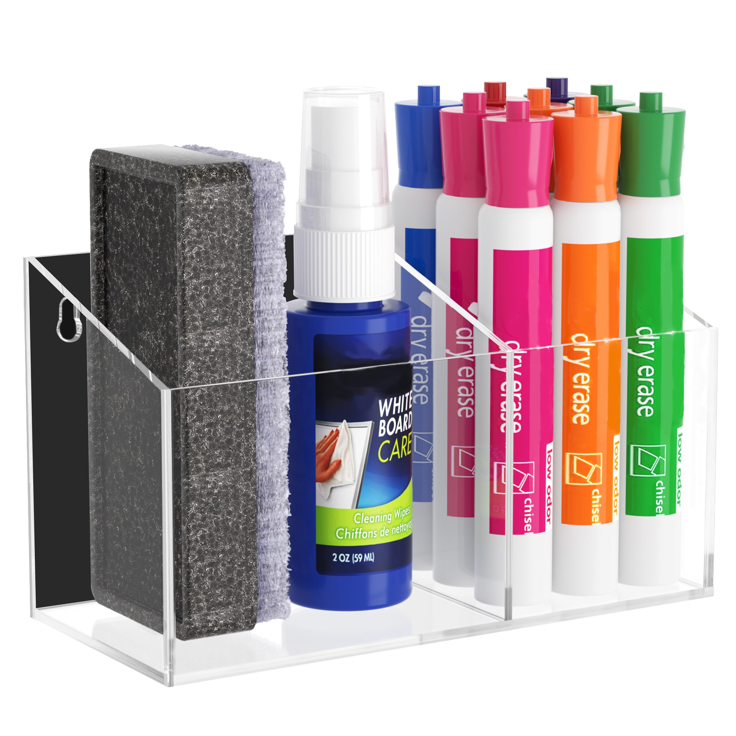 HBlife Magnetic Dry Erase Marker Holder for Whiteboard with 2 Compartments, Acrylic Wall Mount Magnet Pen Pencil Holder for Refrigerator, Locker Organizer Accessories for Classroom Office, Black