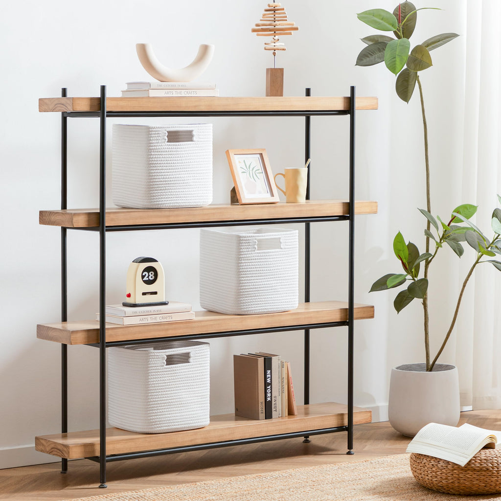HBlife Set of 4 Storage Cubes-11 X 10.5 X 10.5 In, Cotton Rope Basket for Shelves, Toys, Book, Cube Storage Bin with Handles, Woven Storage Basket for Organizing, Beige