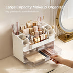 HBlife Makeup Organizer for Vanity with Brush Holder, Large Bathroom Countertop Cosmetic Organizer Skin Care Storage, Easy to Store Lipsticks, Nail Polishes, Perfumes, Eyeshadow Palettes, All White