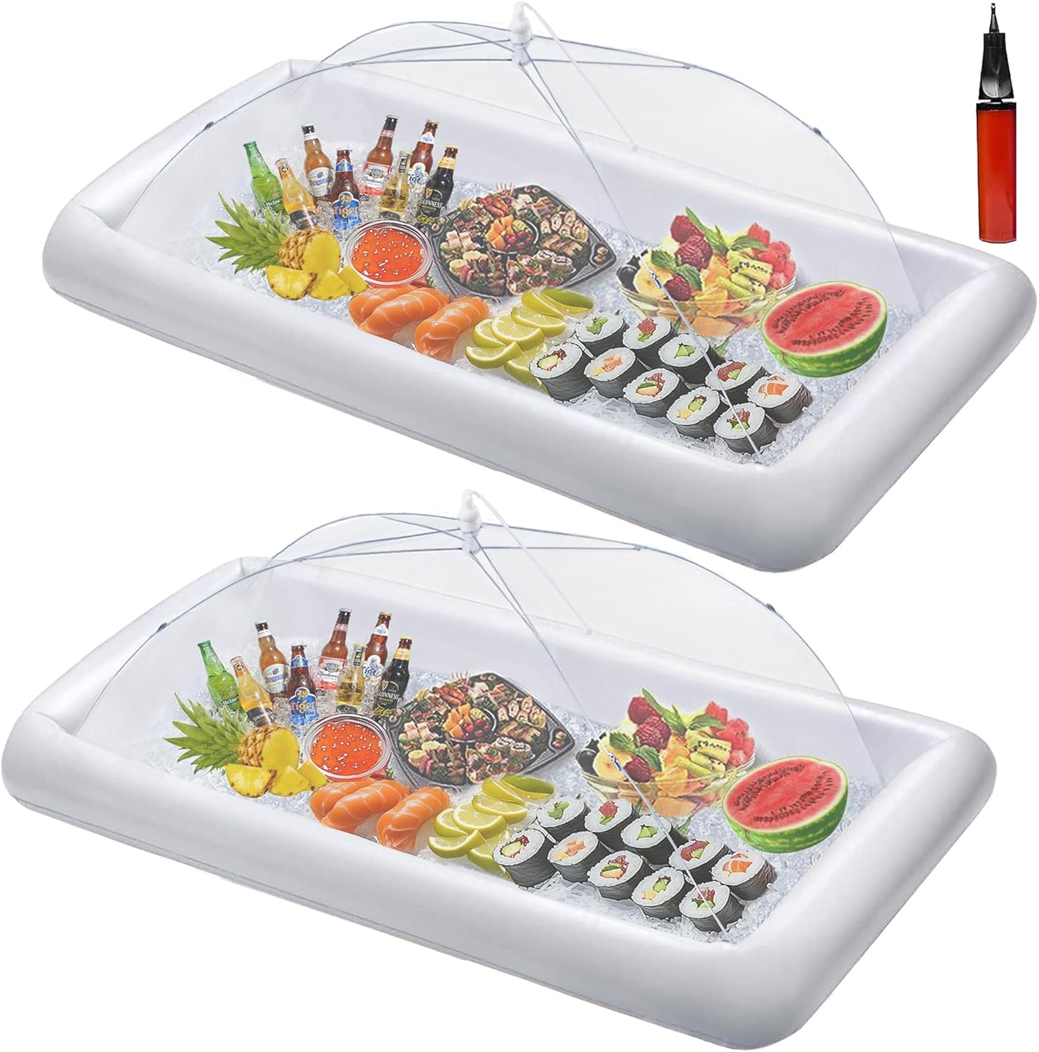 HBlife Inflatable Serving Bar with Jumbo Mesh Food Cover, Party Supplies for Picnics BBQ Gathering, 1 Inflatable Cooler, 1 Large Food Tents Food Covers for Outside