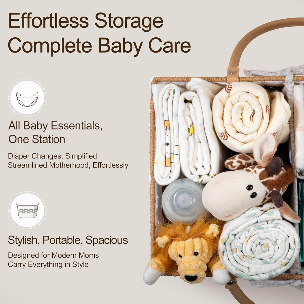HBlife Large Baby Diaper Caddy Organizer, Paper Rope Storage Baskets Nursery Bin with Removable Divider, Portable Car Organizer for Diapers, Baby Shower Gifts, Newborn Essentials Must Haves