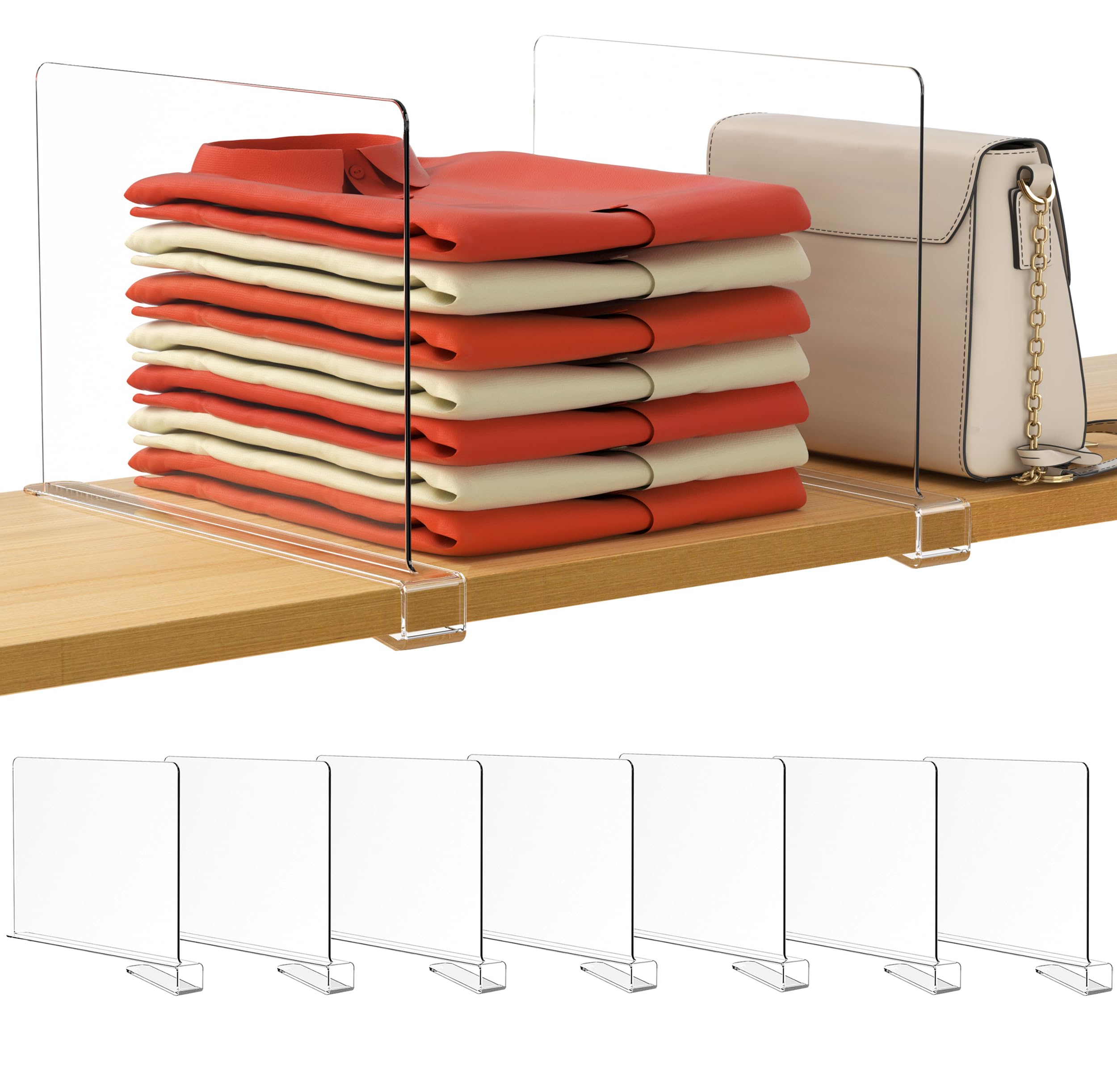 HBlife 6 Black Shelf Dividers, Vertical Purse Organizer for Closet Perfect for Sweater, Shirts, Handbags in Bedroom and Kitchen, Adjustable Acrylic Bookshelf for Organization