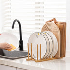 HBlife Heighten and Widen Bamboo Dish Drying Rack Plate Bowl Cup Book Pot Lid Cutting Board Stand Drainer Storage Holder Organizer for Kitchen Cabinet