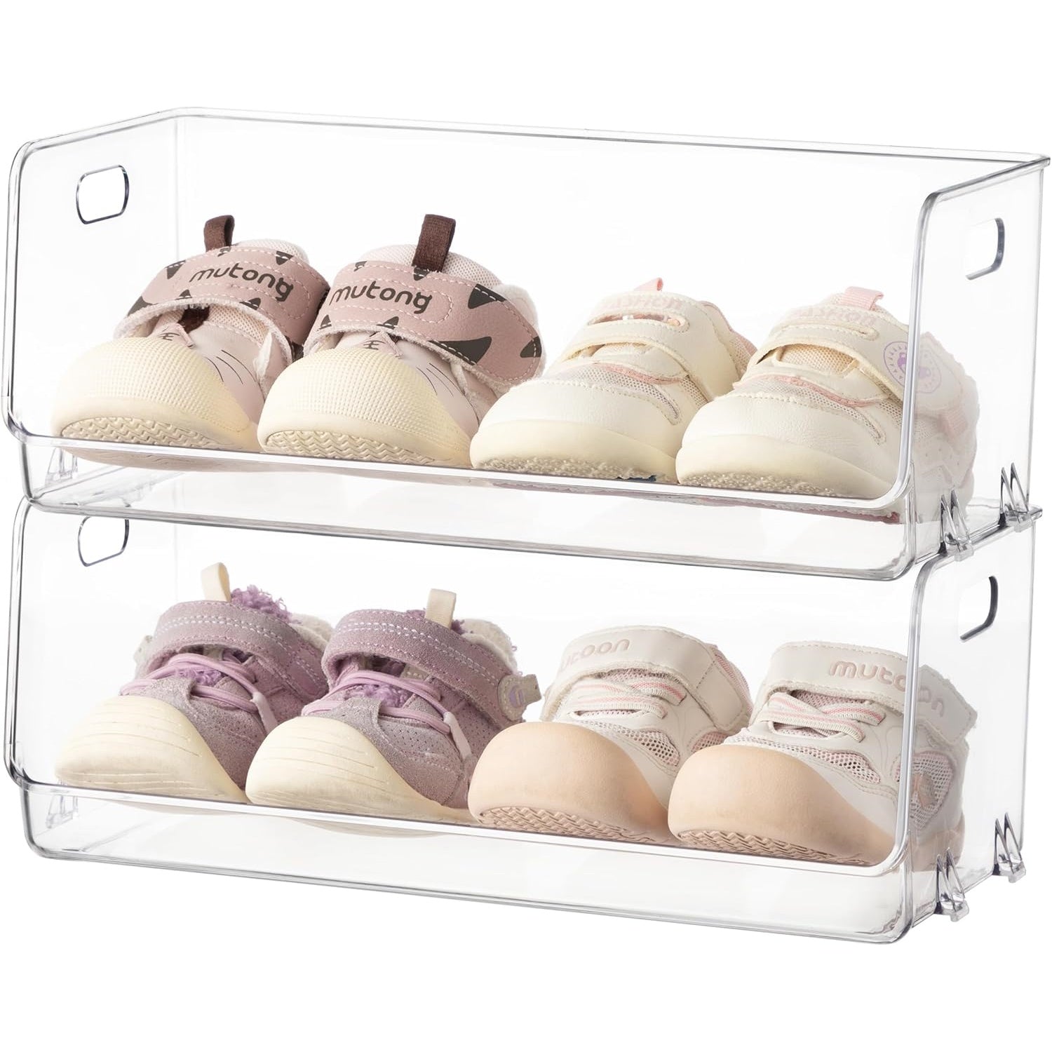 HBlife Clear Acrylic Kids Shoe Rack Baby Toddler Shoe Storage Organizer for Closet Floor Entryway Bedroom, 2 Tier Stackable Small Shoe Rack Shelf Display Stand
