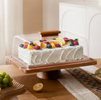 HBlife Cake Stand with Lid , Multifunctional Cake Stand with Acrylic Dome Rectangular Acacia Wood 2-in-1 Cake Plate Display Stand with Cover for Baking Gifts, Birthday Kitchen Parties, Weddings