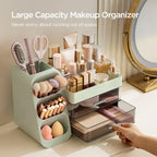 HBlife Makeup Organizer with Brush Holder for Vanity, Large Plastic Bathroom Countertop Organizer Skin Care Storage, Easy to Store Lipsticks, Nail Polishes, Perfumes, Eyeshadow Palettes, All Beige