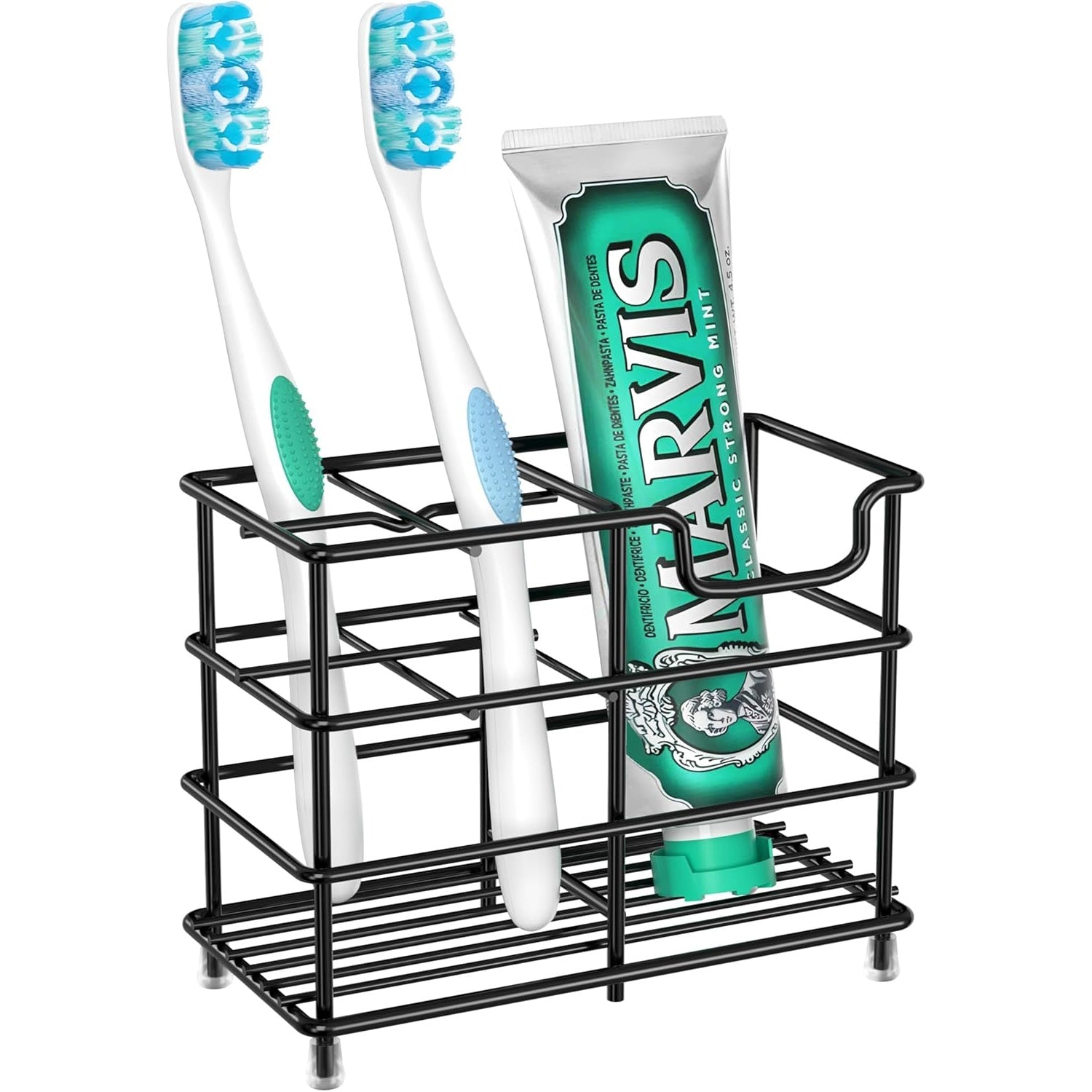 HBlife Toothbrush Holders for Bathroom, 5 Slots Black Stainless Steel Bathroom Accessories Organizer for Small Spaces