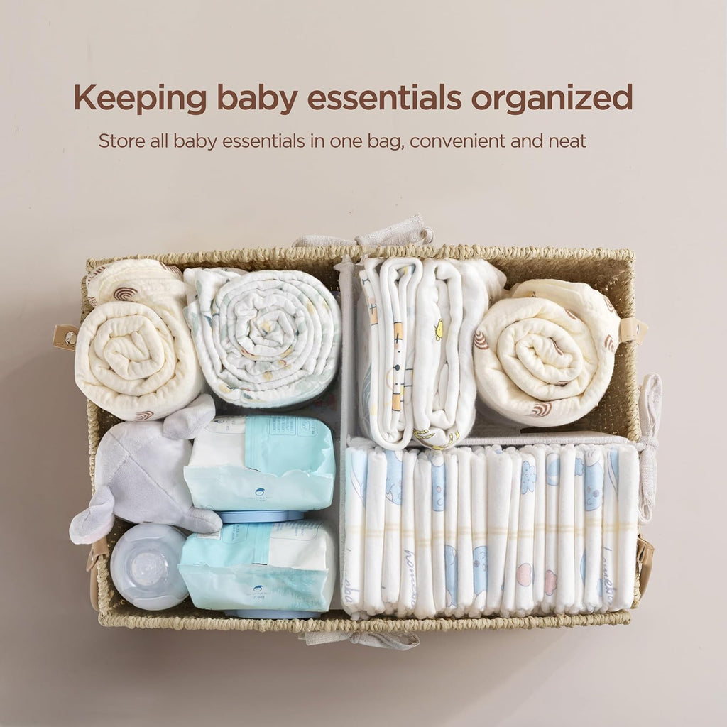 HBlife Diaper Caddy Organizer, Large Hand-Woven Storage Basket for Diapers & Baby Essentials - Elegant Curved Design, Ideal Gift for Baby Shower & Registry Must-Have