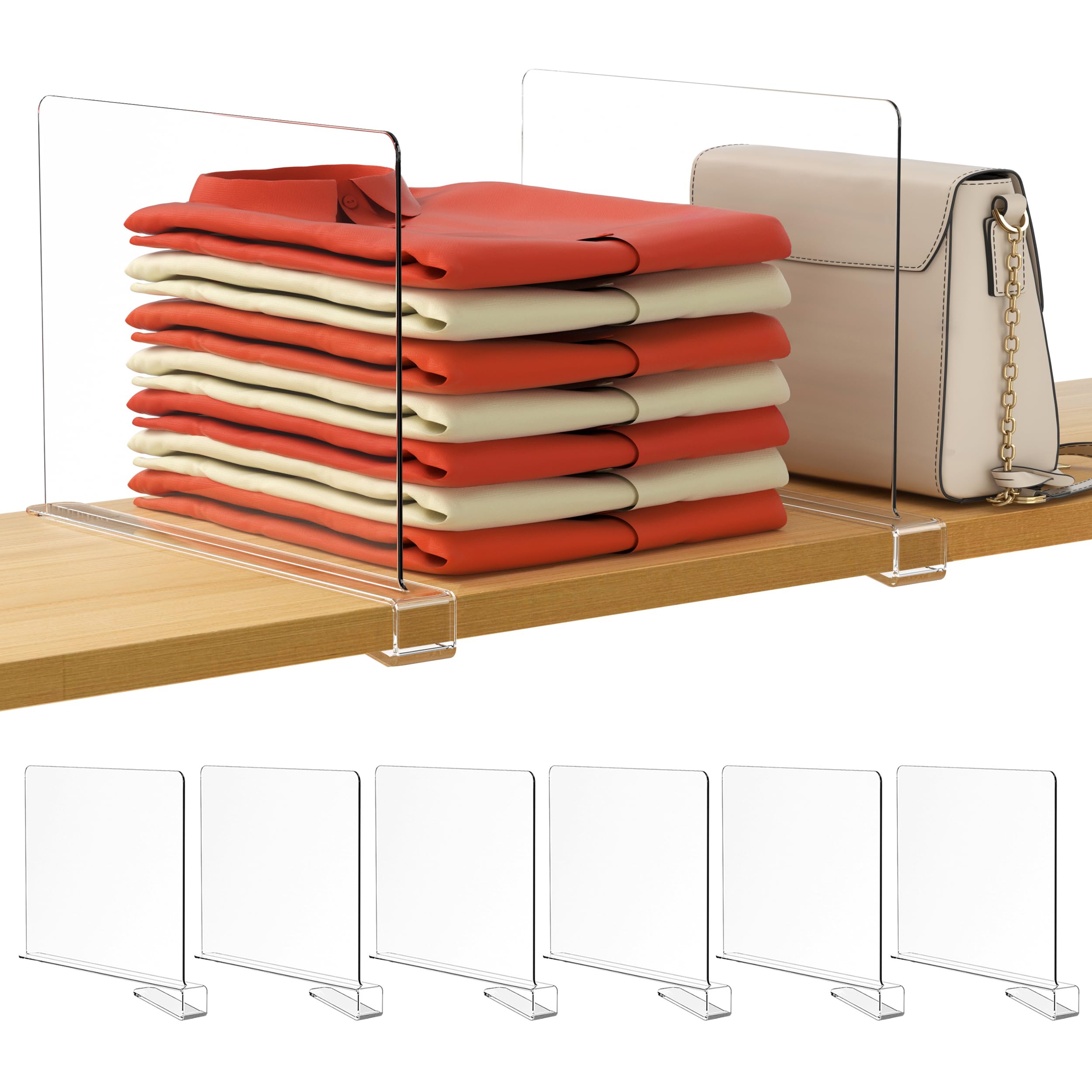 HBlife 6 Black Shelf Dividers, Vertical Purse Organizer for Closet Perfect for Sweater, Shirts, Handbags in Bedroom and Kitchen, Adjustable Acrylic Bookshelf for Organization
