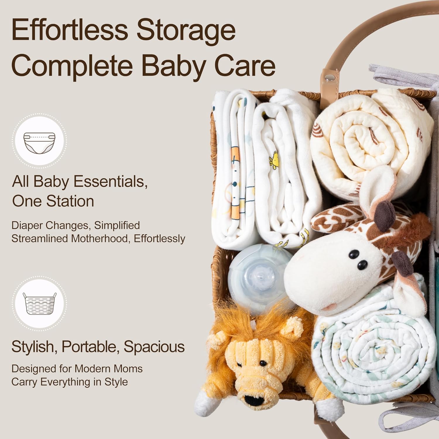 HBlife Baby Diaper Caddy Organizer, Large Portable Scalloped Plastic Wicker Woven Basket with Divider, Nursery Diaper Station, Baby Shower Gifts Basket, Car Organizer, Washable Waterproof