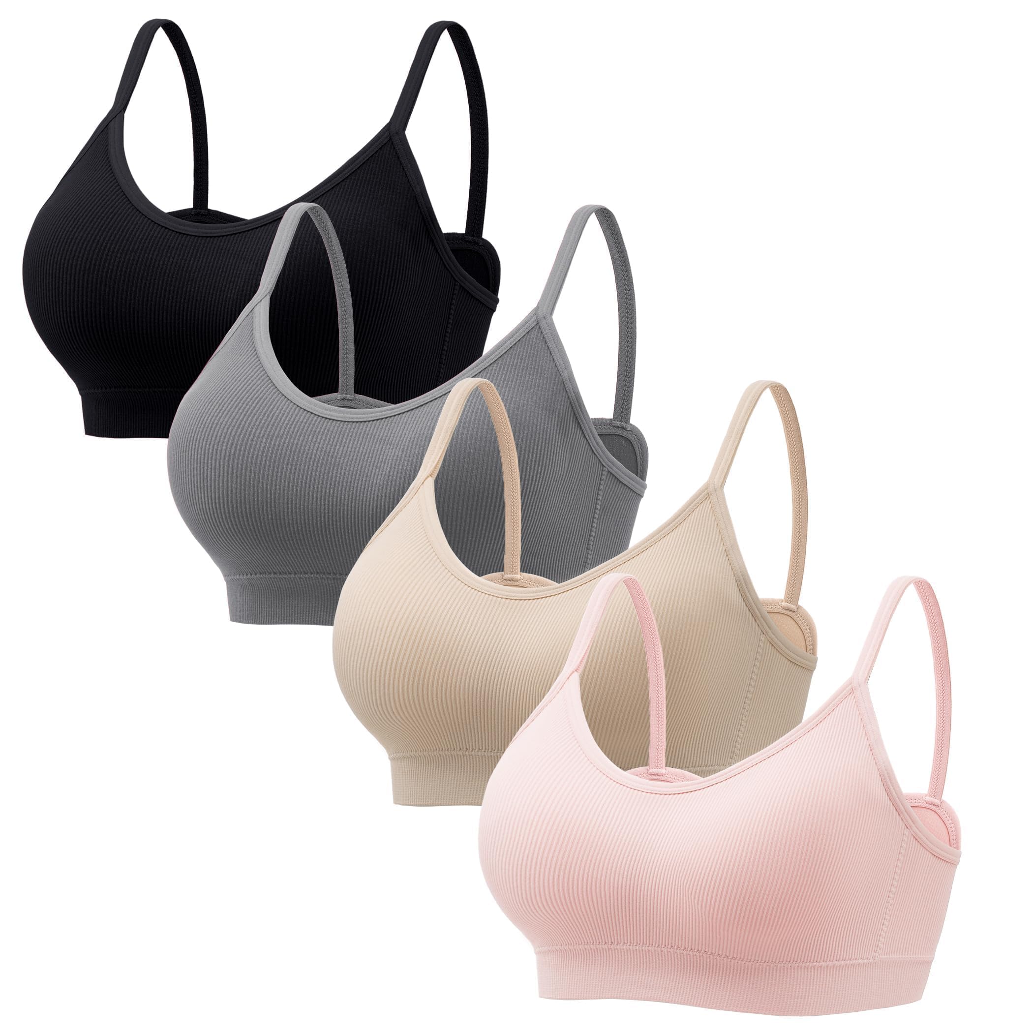 Angelhood Sports Cami Bras Pack for Women - Basic V-Neck Padded Seamless Bras with No Underwire