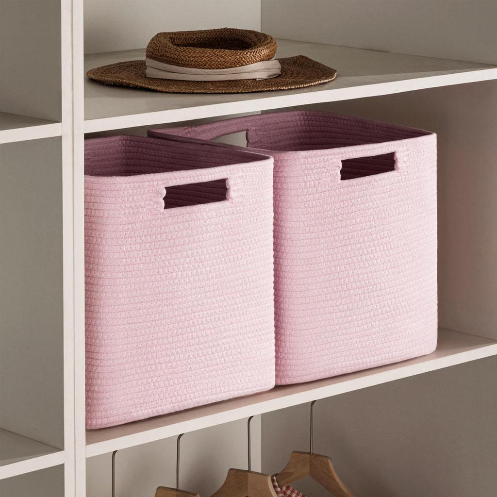 HBlife Set of 4 Storage Cubes-11 X 10.5 X 10.5 In, Cotton Rope Basket for Shelves, Toys, Book, Cube Storage Bin with Handles, Woven Storage Basket for Organizing, Beige