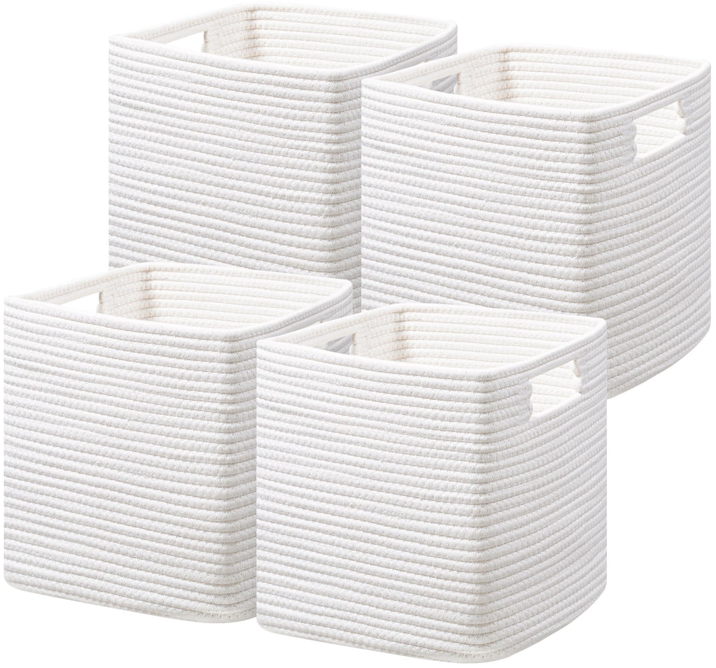 HBlife Set of 4 Storage Cubes-11 X 10.5 X 10.5 In, Cotton Rope Basket for Shelves, Toys, Book, Cube Storage Bin with Handles, Woven Storage Basket for Organizing, Beige