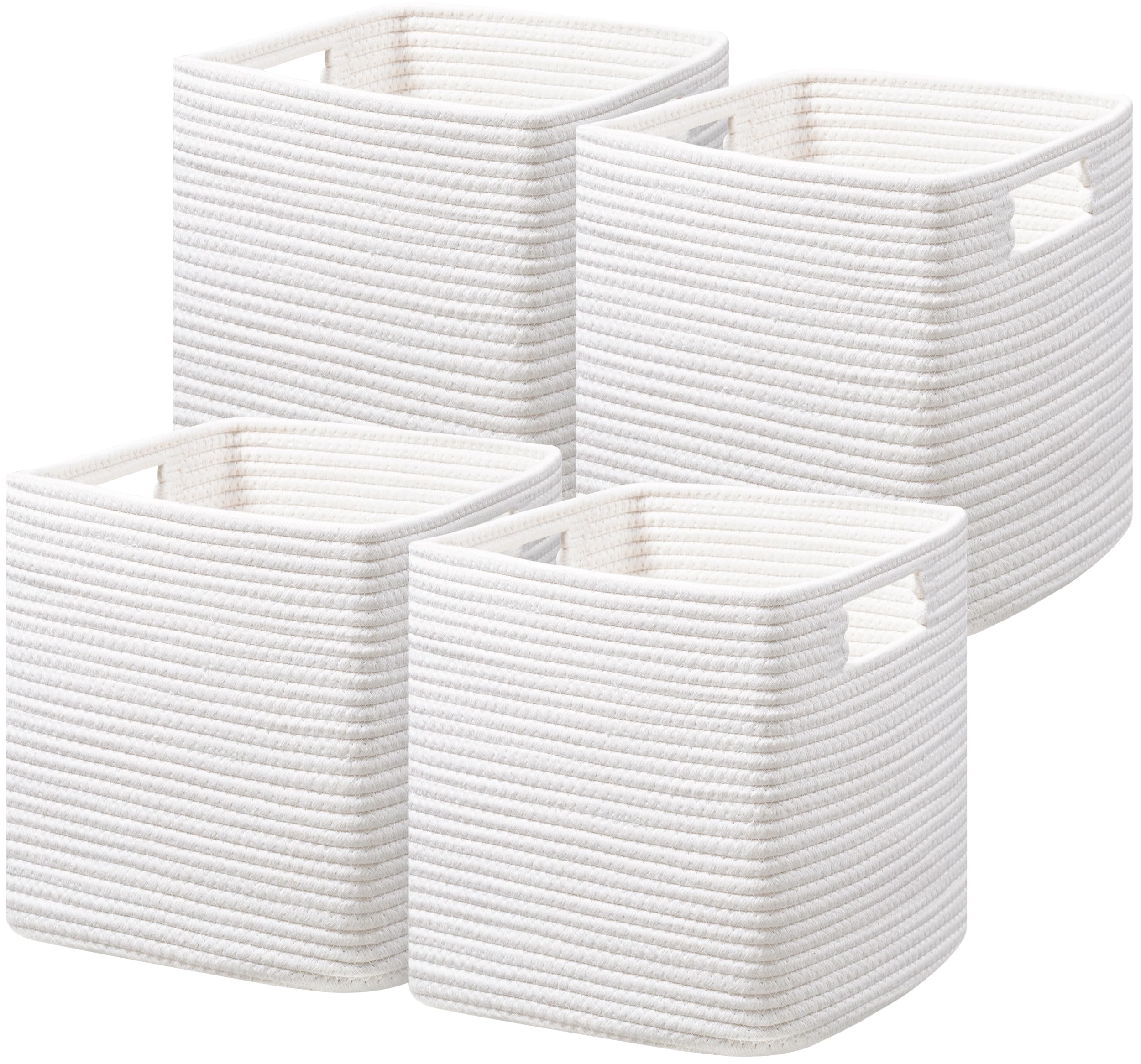 HBlife Set of 4 Storage Cubes-11 X 10.5 X 10.5 In, Cotton Rope Basket for Shelves, Toys, Book, Cube Storage Bin with Handles, Woven Storage Basket for Organizing, Beige