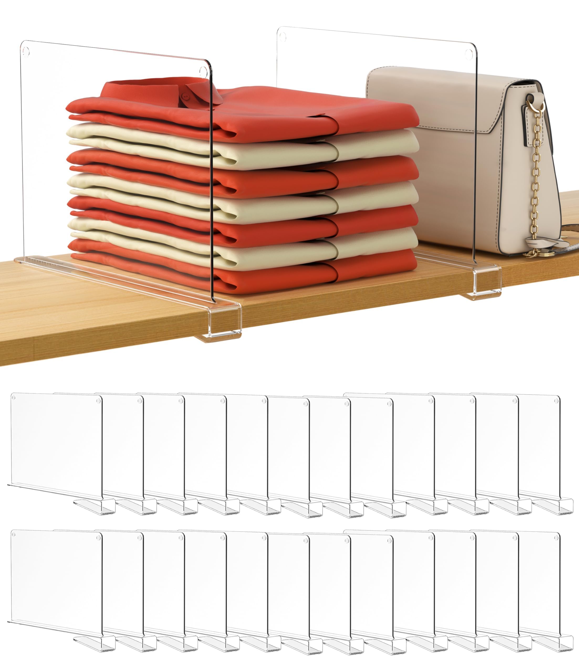 HBlife 6 Black Shelf Dividers, Vertical Purse Organizer for Closet Perfect for Sweater, Shirts, Handbags in Bedroom and Kitchen, Adjustable Acrylic Bookshelf for Organization
