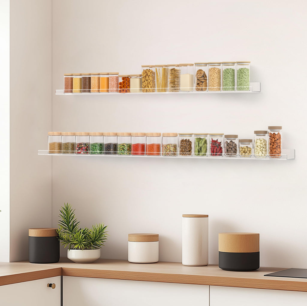 HBlife 24 Inches Floating Shelves Wall Mounted Clear Acrylic Shelves for Figures, 16 Inch Stud Spacing Invisible Floating Bookshelf for Kids and Nursery, 2 Pack (5MM Thick)