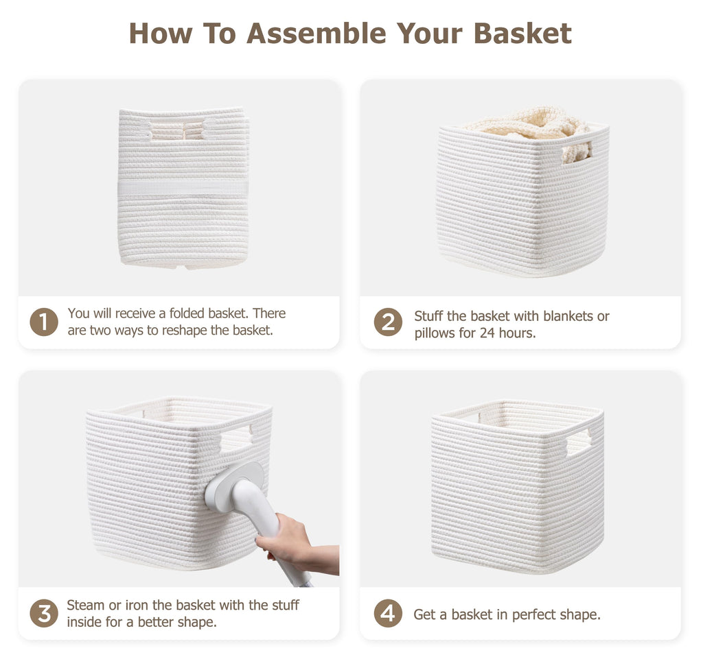 HBlife Set of 4 Storage Cubes-11 X 10.5 X 10.5 In, Cotton Rope Basket for Shelves, Toys, Book, Cube Storage Bin with Handles, Woven Storage Basket for Organizing, Beige