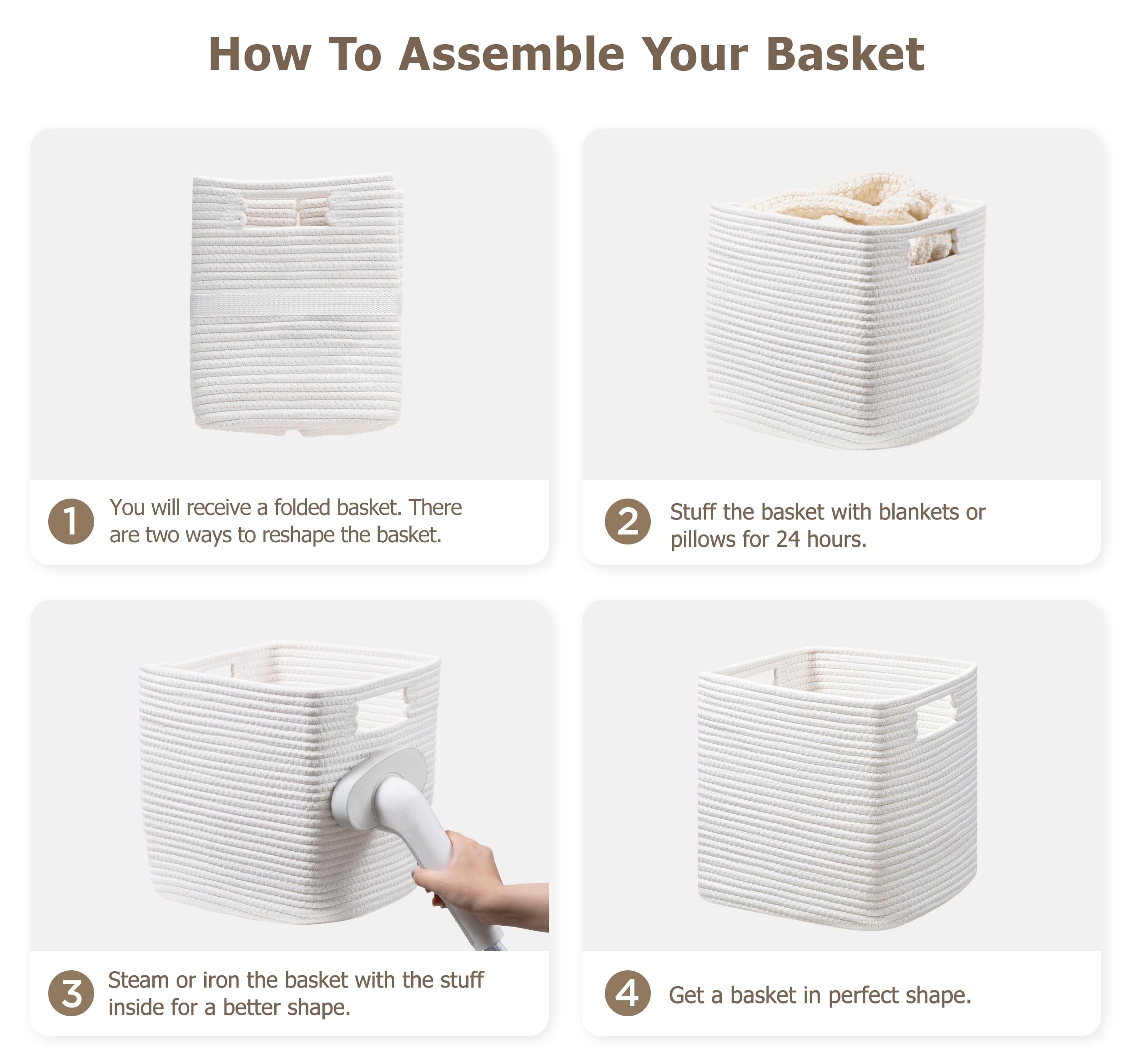 HBlife Set of 4 Storage Cubes-11 X 10.5 X 10.5 In, Cotton Rope Basket for Shelves, Toys, Book, Cube Storage Bin with Handles, Woven Storage Basket for Organizing, Beige