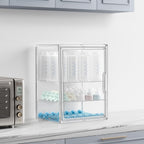 HBlife Baby Bottle Storage Organizer for Countertop Cabinet, 3 Tiers Adjustable Clear Acrylic Bottles Storage Station Case Box Container with 2 Removable Dividers and Magnetic Door, Large