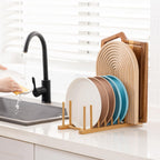 HBlife Heighten and Widen Bamboo Dish Drying Rack Plate Bowl Cup Book Pot Lid Cutting Board Stand Drainer Storage Holder Organizer for Kitchen Cabinet