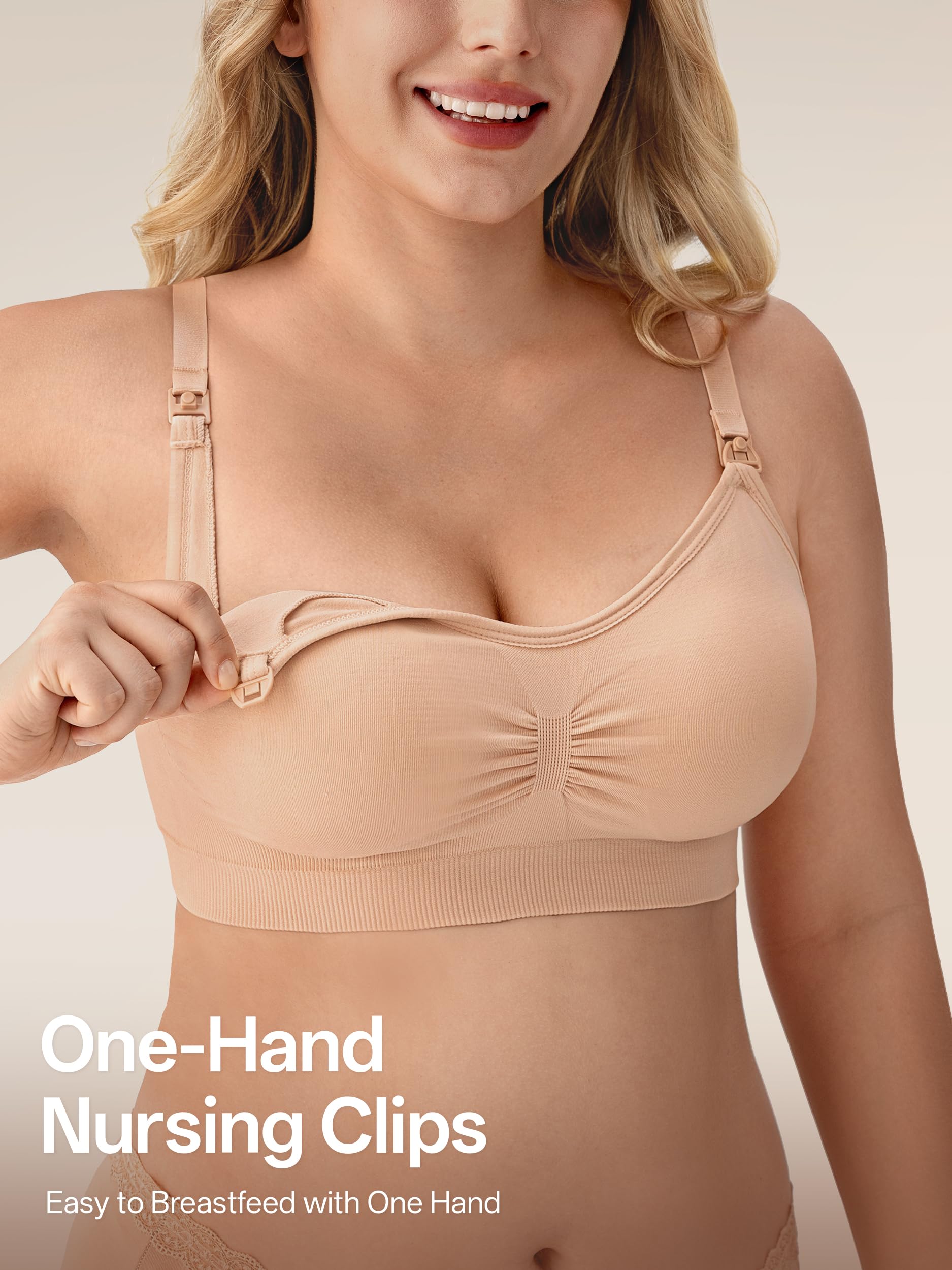 Angelhood Women Nursing Bras for Breastfeeding 5 Pack, Maternity Sleep Bra | Seamless Pregnancy Full Bust Bralettes with Extenders, Wireless V Neck Bralette, Ultra Comfort Postpartum Essentials Bra Pack
