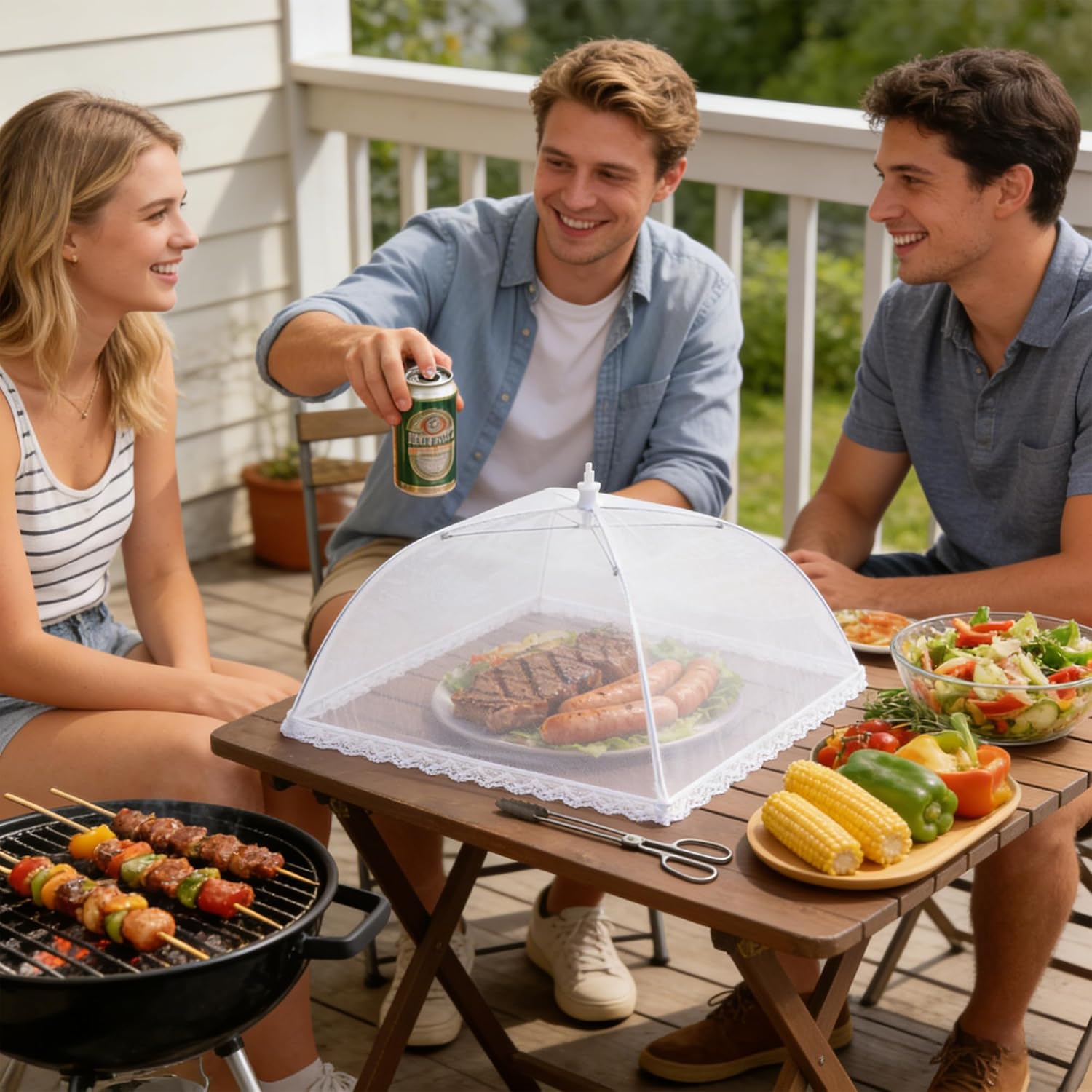 HBlife 3 Pack Pop-Up Mesh Food Cover Tent for Outside,14 Inches Reusable and Collapsible Outdoor Food Covers Net for Party Picnic, BBQ, Camping, Gardening
