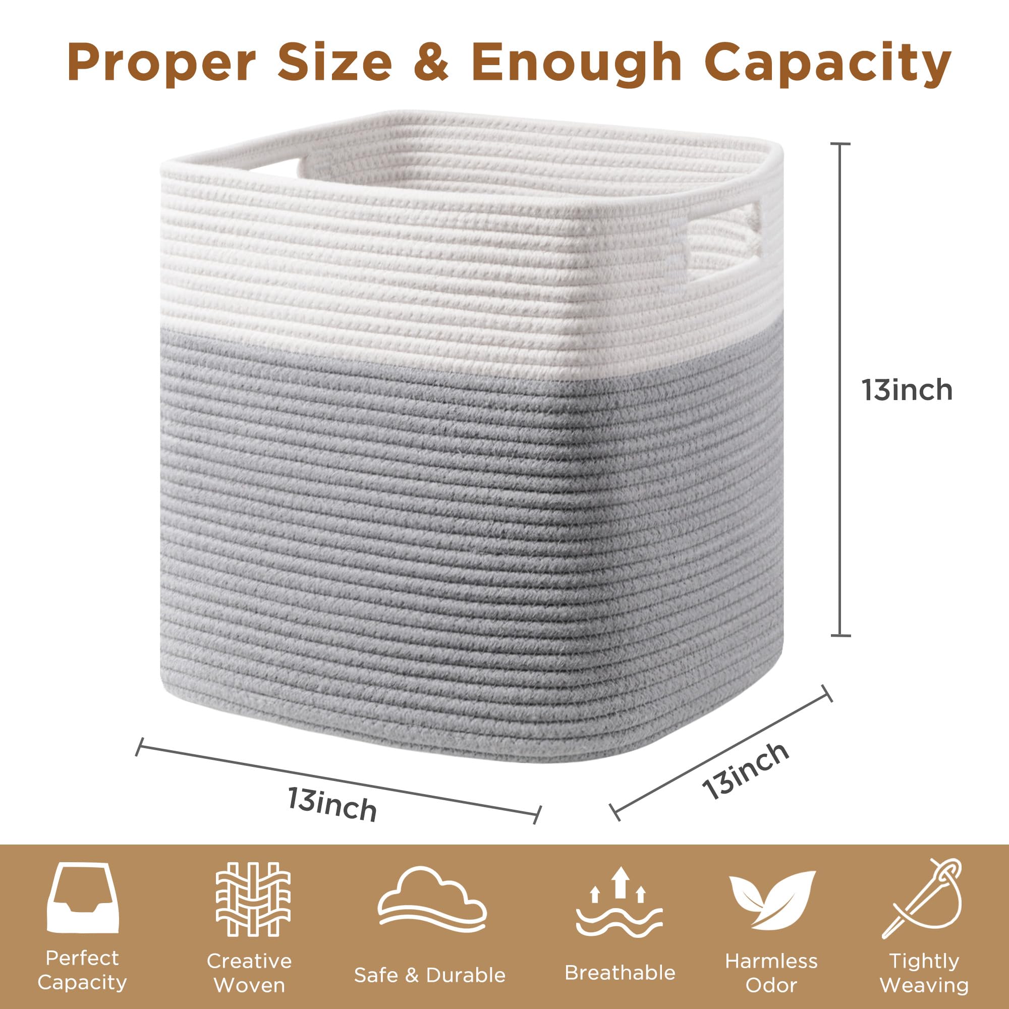 HBlife Set of 4 Storage Cubes-11 X 10.5 X 10.5 In, Cotton Rope Basket for Shelves, Toys, Book, Cube Storage Bin with Handles, Woven Storage Basket for Organizing, Beige