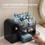 HBlife Makeup Organizer Countertop with Drawers, Vanity Organizers with Brush Holder, Bathroom Counter Organizer for Perfume, Nail Polishes, Lipsticks, Skincare and Eyeshadow Palettes