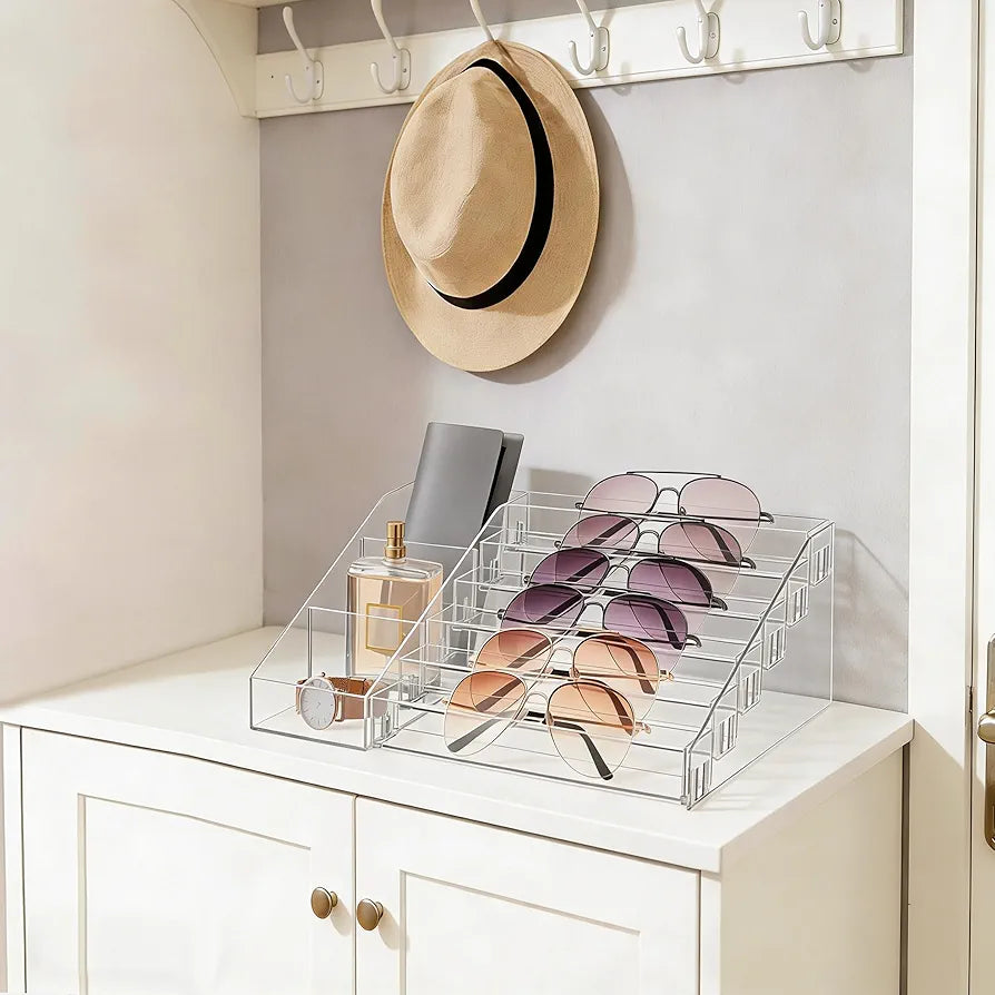 HBlife Sunglass Organizer Clear Acrylic Eyeglasses Display Stand, 6 Tier Multiple Pairs of Glasses Holder for Nightstand, Tabletop Eyeglass Holder for Dresser