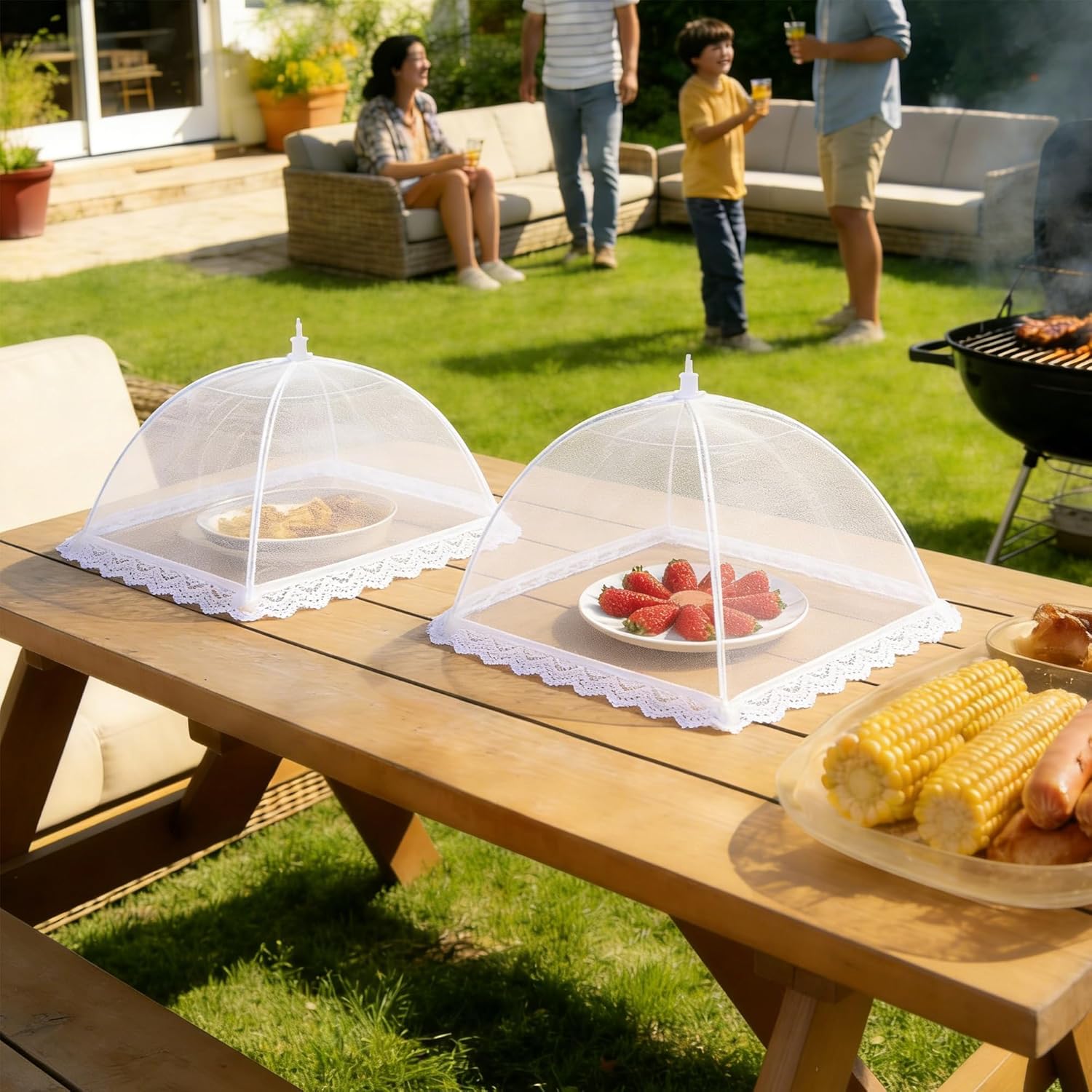 HBlife 3 Pack Pop-Up Mesh Food Cover Tent for Outside,14 Inches Reusable and Collapsible Outdoor Food Covers Net for Party Picnic, BBQ, Camping, Gardening