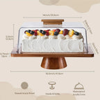 HBlife Cake Stand with Lid , Multifunctional Cake Stand with Acrylic Dome Rectangular Acacia Wood 2-in-1 Cake Plate Display Stand with Cover for Baking Gifts, Birthday Kitchen Parties, Weddings