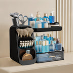 HBlife Makeup Organizer with Brush Holder for Vanity, Large Plastic Bathroom Countertop Organizer Skin Care Storage, Easy to Store Lipsticks, Nail Polishes, Perfumes, Eyeshadow Palettes, All Beige