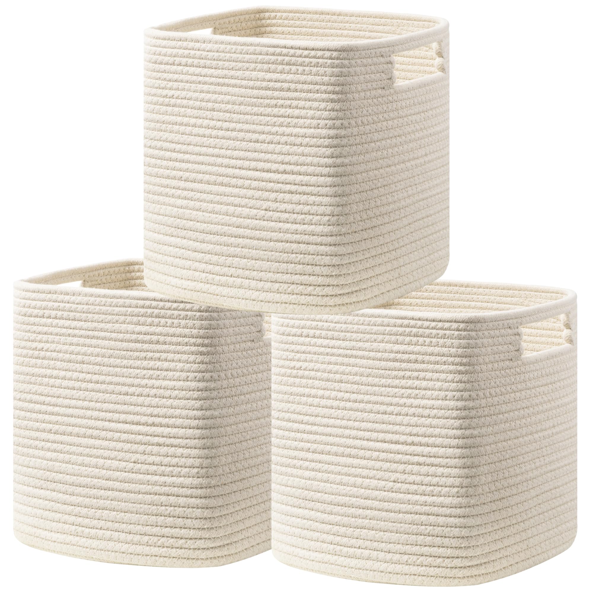 HBlife Set of 4 Storage Cubes-11 X 10.5 X 10.5 In, Cotton Rope Basket for Shelves, Toys, Book, Cube Storage Bin with Handles, Woven Storage Basket for Organizing, Beige