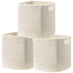 HBlife Set of 4 Storage Cubes-11 X 10.5 X 10.5 In, Cotton Rope Basket for Shelves, Toys, Book, Cube Storage Bin with Handles, Woven Storage Basket for Organizing, Beige
