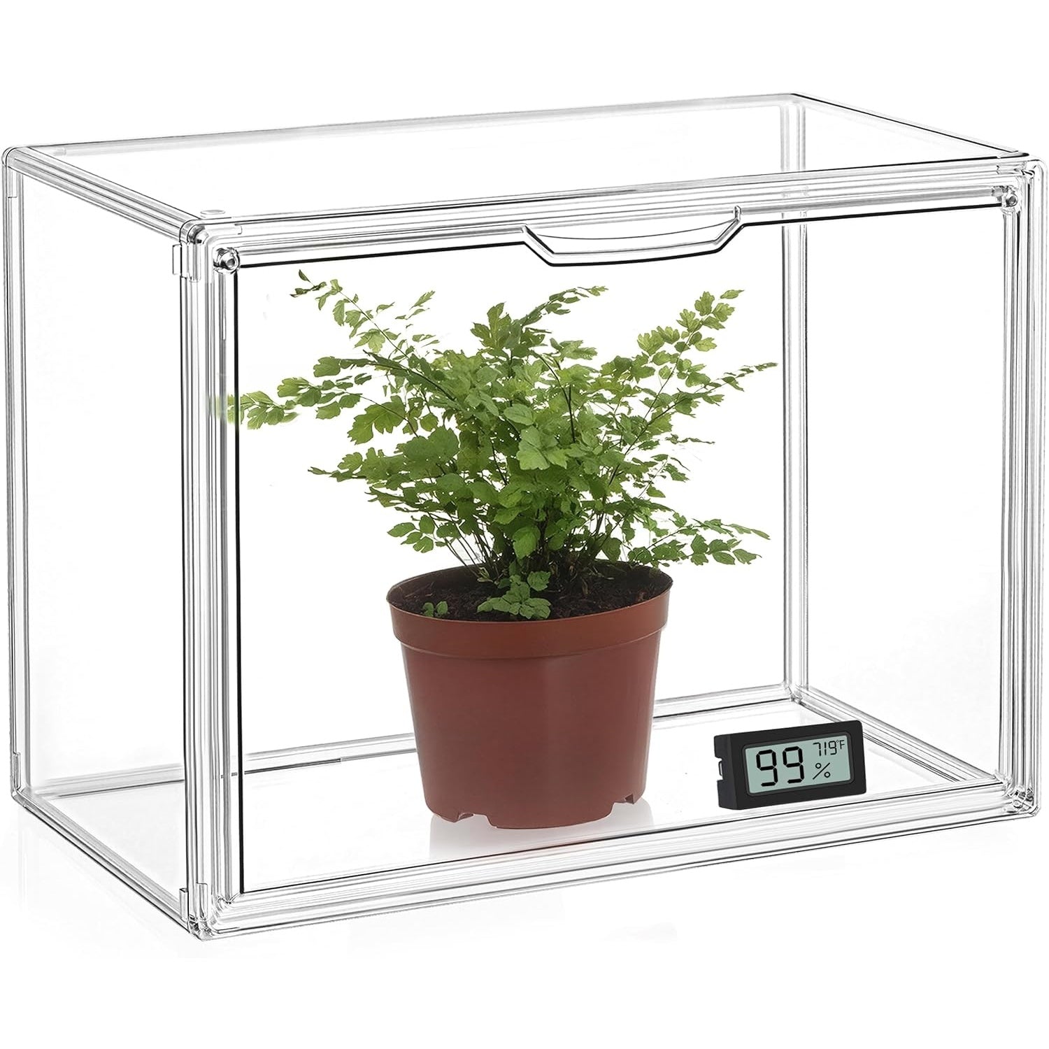 HBlife Mini Greenhouse for Indoor, Clear Stackable Green House with Magnetic Waterproof Door for Small Plants Nursery Germination, Tabletop Portable Greenhouse, 14.1x8.6x10.6 Inch (1 Pack)