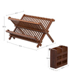 HBlife Dish Rack, Bamboo Folding 2-Tier Collapsible Drainer Dish Drying Rack with Utensils Flatware Holder Set (Dish Rack with Utensil Holder)