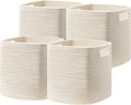 HBlife Set of 4 Storage Cubes-11 X 10.5 X 10.5 In, Cotton Rope Basket for Shelves, Toys, Book, Cube Storage Bin with Handles, Woven Storage Basket for Organizing, Beige