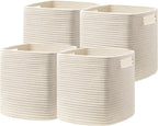 HBlife Set of 4 Storage Cubes-11 X 10.5 X 10.5 In, Cotton Rope Basket for Shelves, Toys, Book, Cube Storage Bin with Handles, Woven Storage Basket for Organizing, Beige