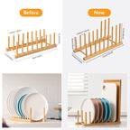 HBlife Heighten and Widen Bamboo Dish Drying Rack Plate Bowl Cup Book Pot Lid Cutting Board Stand Drainer Storage Holder Organizer for Kitchen Cabinet