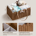 HBlife Baby Diaper Caddy Organizer, Large Portable Scalloped Plastic Wicker Woven Basket with Divider, Nursery Diaper Station, Baby Shower Gifts Basket, Car Organizer, Washable Waterproof