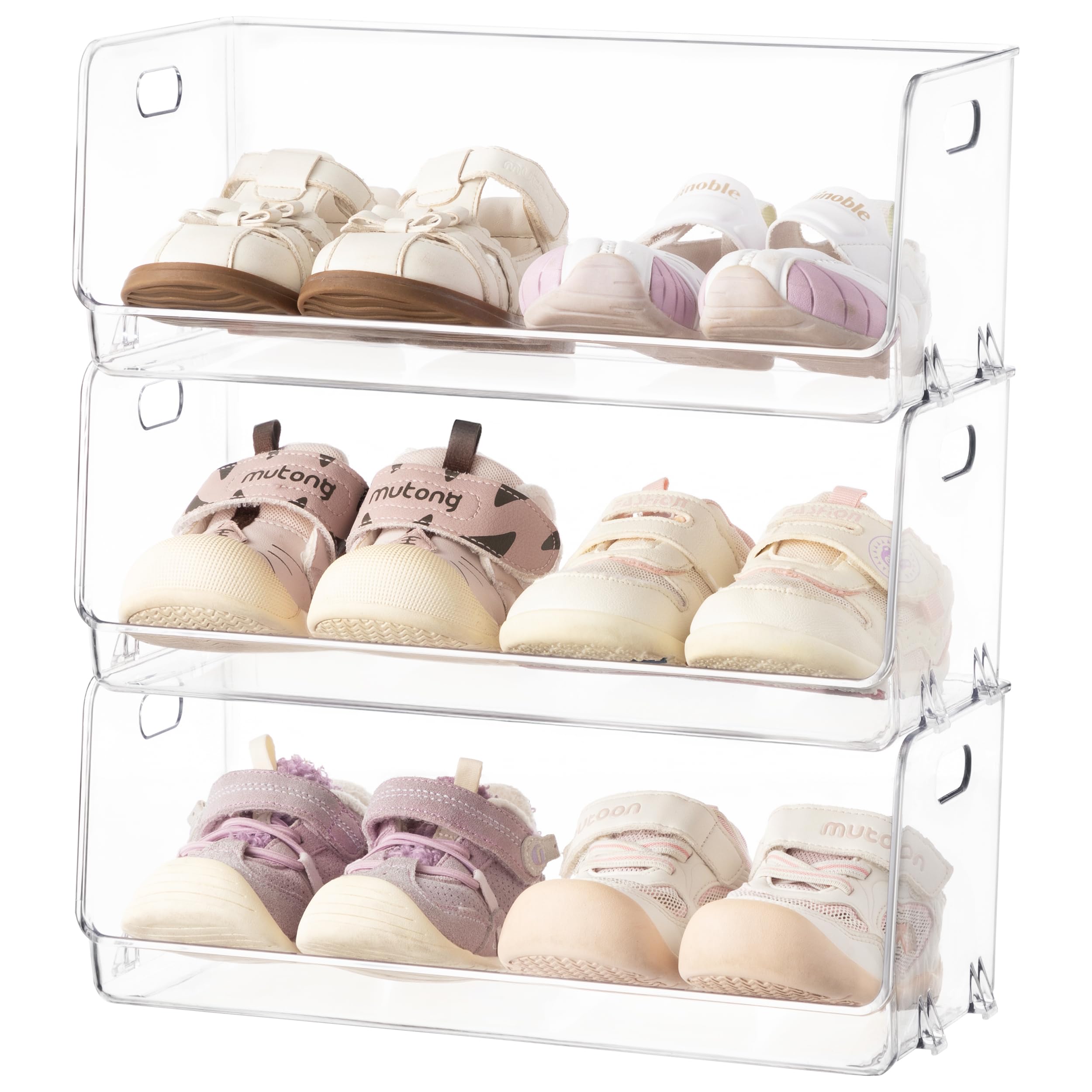 HBlife Clear Acrylic Kids Shoe Rack Baby Toddler Shoe Storage Organizer for Closet Floor Entryway Bedroom, 2 Tier Stackable Small Shoe Rack Shelf Display Stand