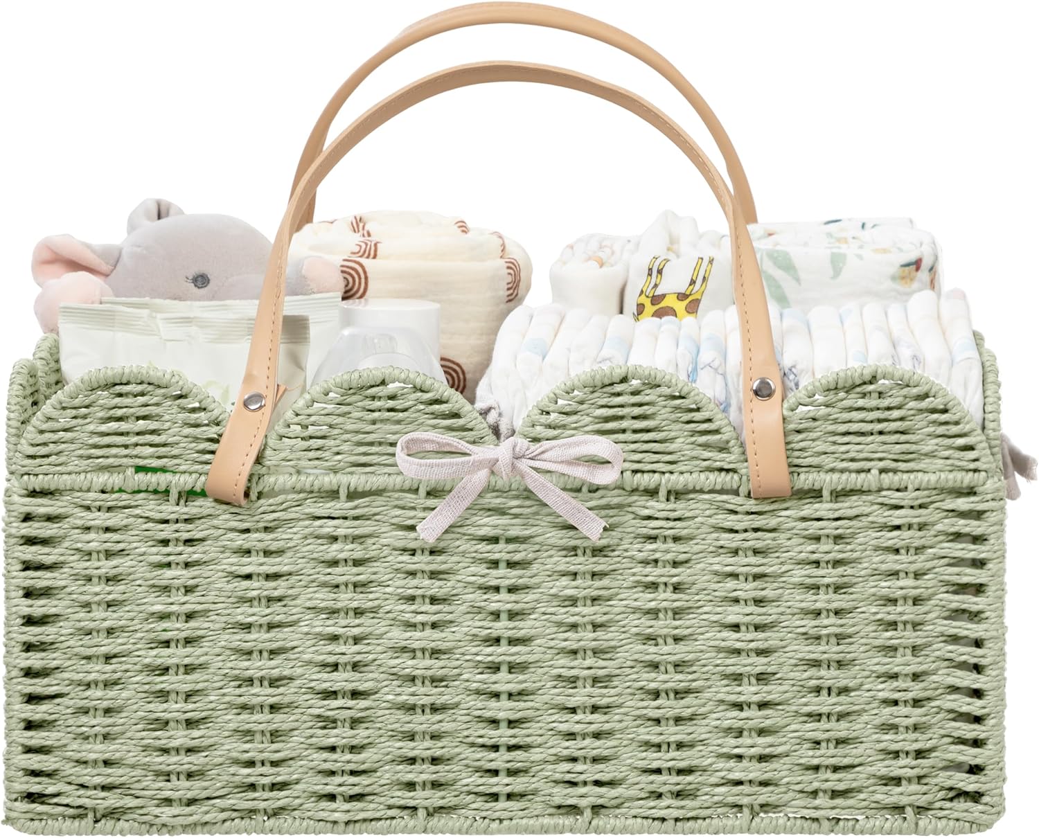 HBlife Large Baby Diaper Caddy, Paper Rope Storage Baskets Nursery Bin with Removable Divider, Portable Car Organizer for Diapers, Baby Shower Gifts, Newborn Essentials Must Haves
