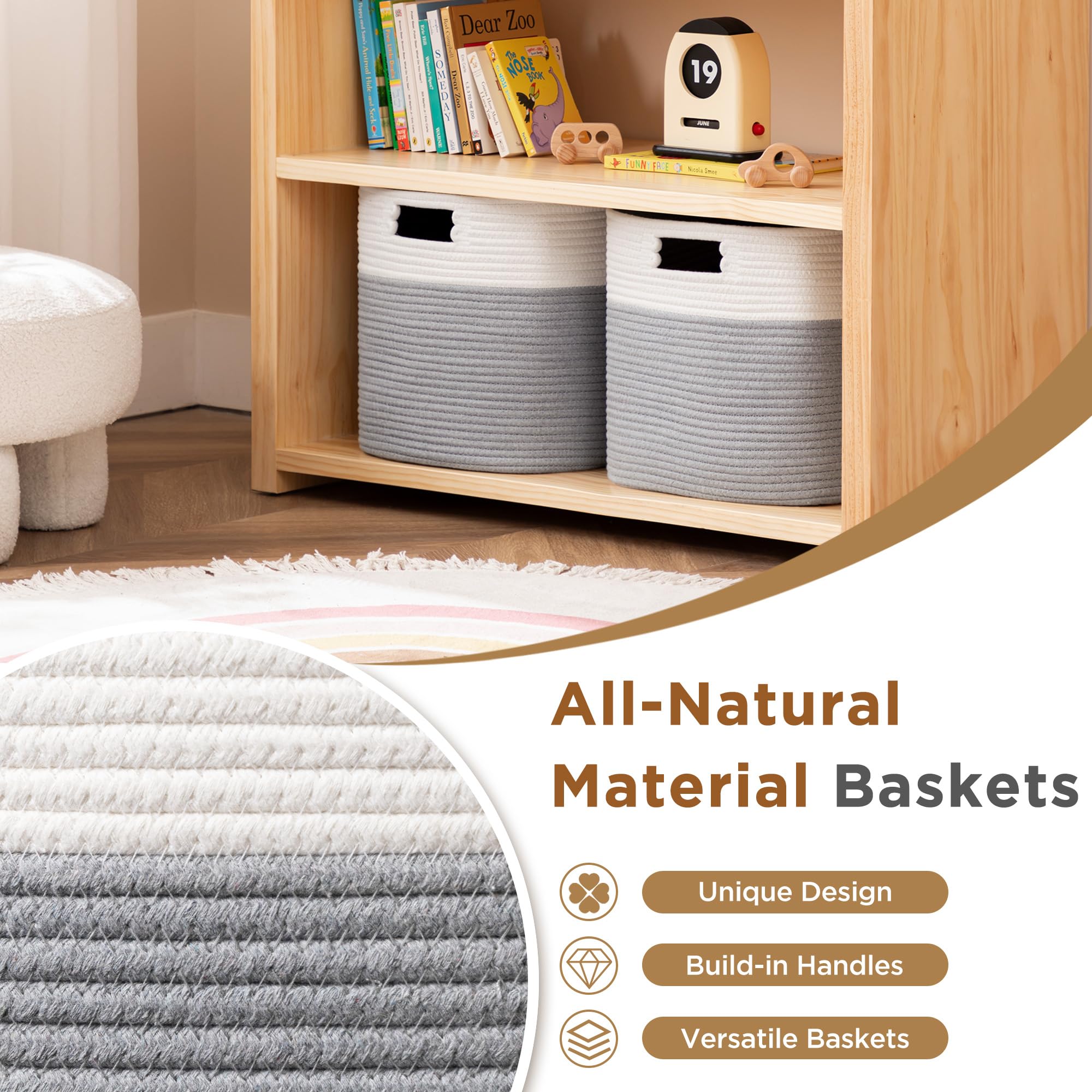 HBlife Set of 4 Storage Cubes-11 X 10.5 X 10.5 In, Cotton Rope Basket for Shelves, Toys, Book, Cube Storage Bin with Handles, Woven Storage Basket for Organizing, Beige