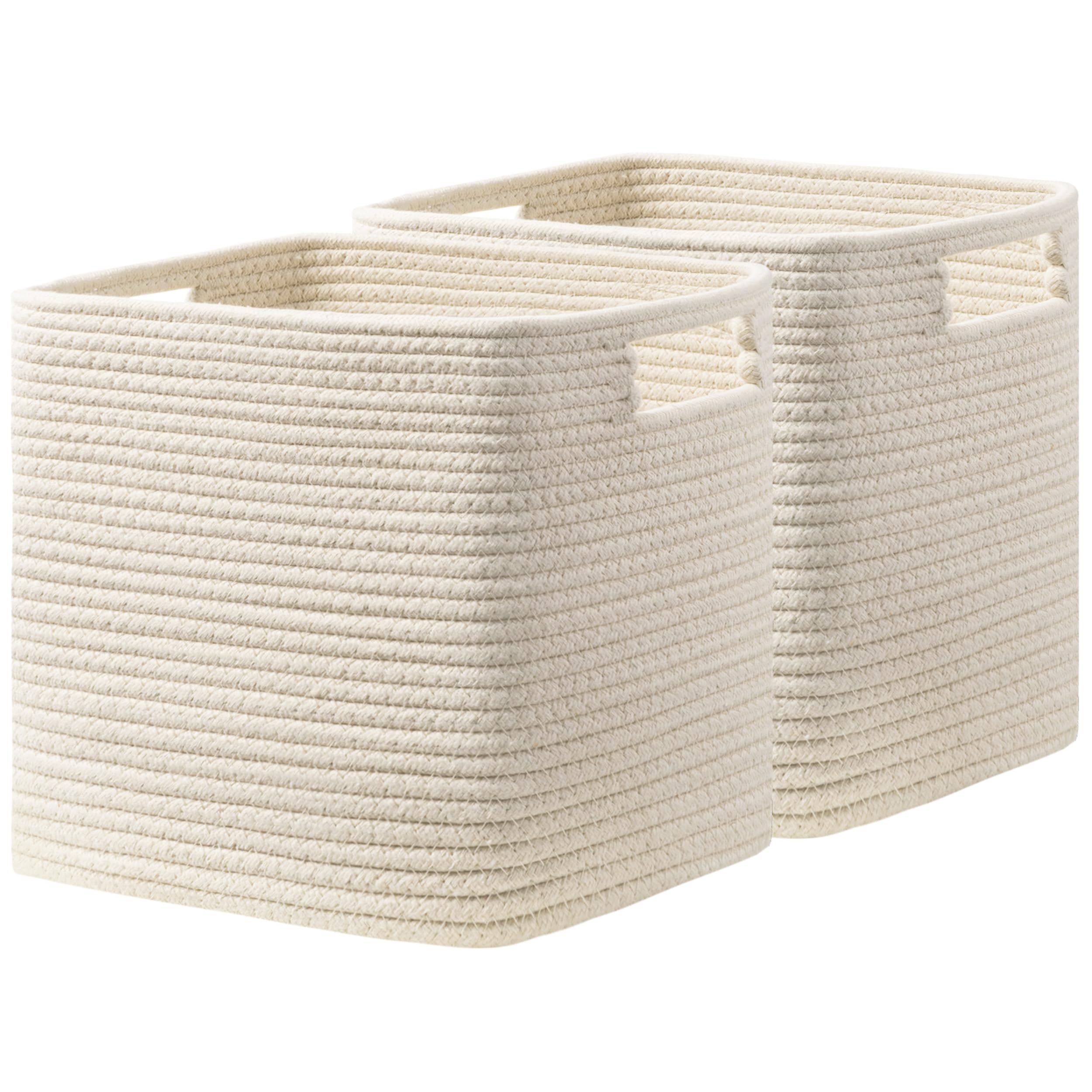 HBlife Set of 4 Storage Cubes-11 X 10.5 X 10.5 In, Cotton Rope Basket for Shelves, Toys, Book, Cube Storage Bin with Handles, Woven Storage Basket for Organizing, Beige