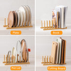 HBlife Heighten and Widen Bamboo Dish Drying Rack Plate Bowl Cup Book Pot Lid Cutting Board Stand Drainer Storage Holder Organizer for Kitchen Cabinet