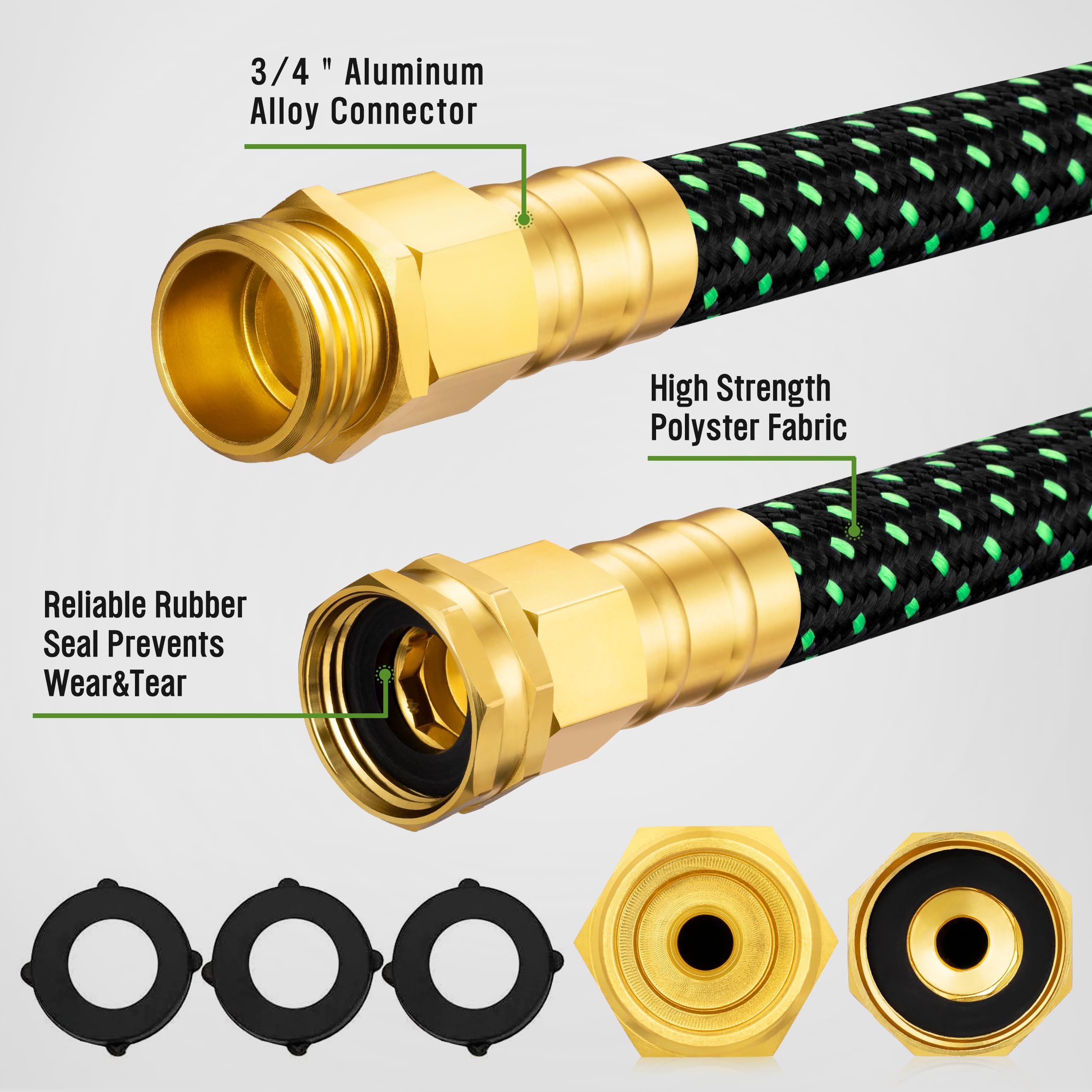 HBlife 25ft Garden Hose, Non Expandable Garden Hose with 10 Function Sprayer Nozzle, Flexible Lightweight Water Hose for Yard, Lawn, Car Wash and Outdoor