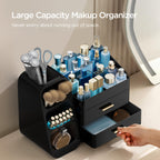 HBlife Makeup Organizer with Brush Holder for Vanity, Large Plastic Bathroom Countertop Organizer Skin Care Storage, Easy to Store Lipsticks, Nail Polishes, Perfumes, Eyeshadow Palettes, All Beige