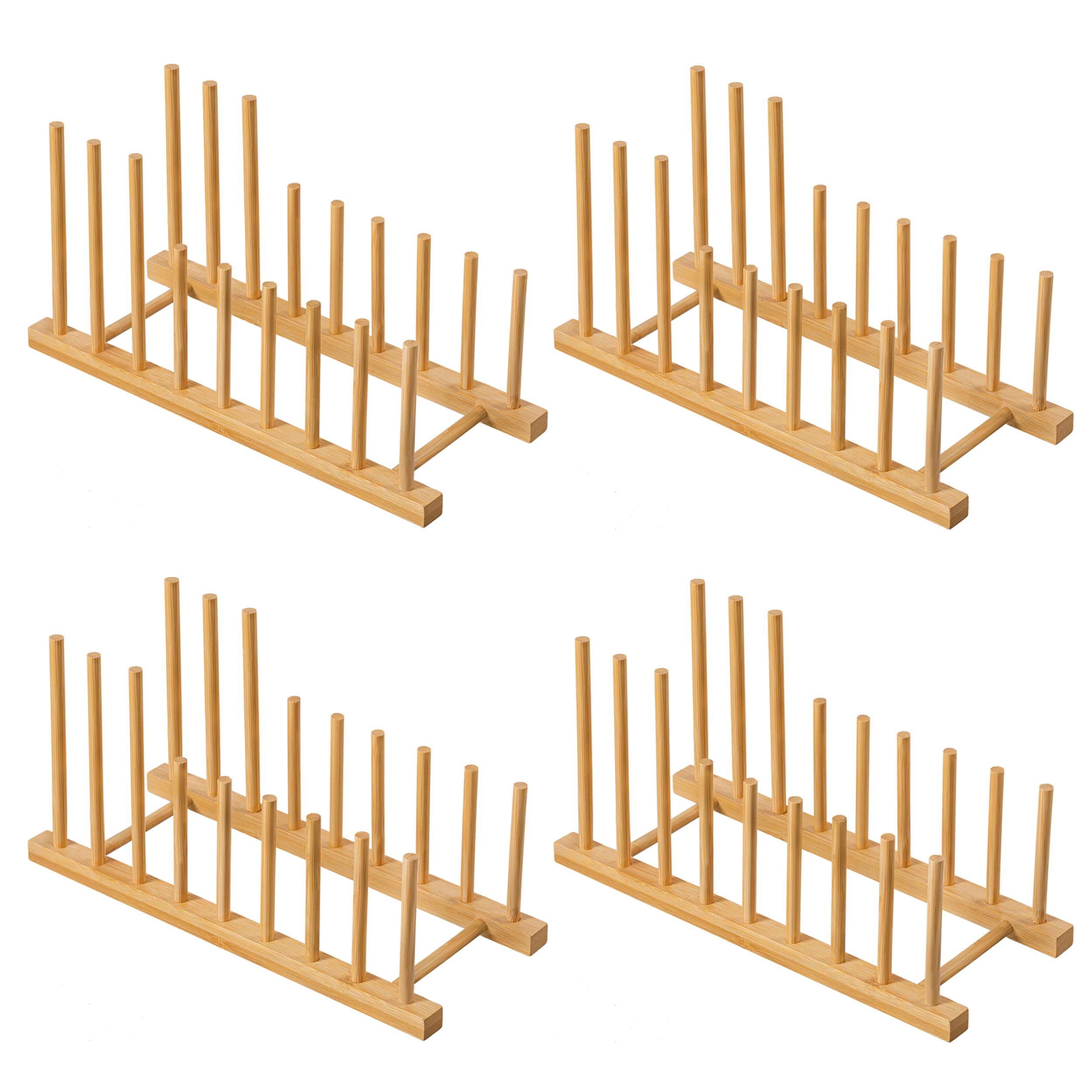 HBlife Heighten and Widen Bamboo Dish Drying Rack Plate Bowl Cup Book Pot Lid Cutting Board Stand Drainer Storage Holder Organizer for Kitchen Cabinet