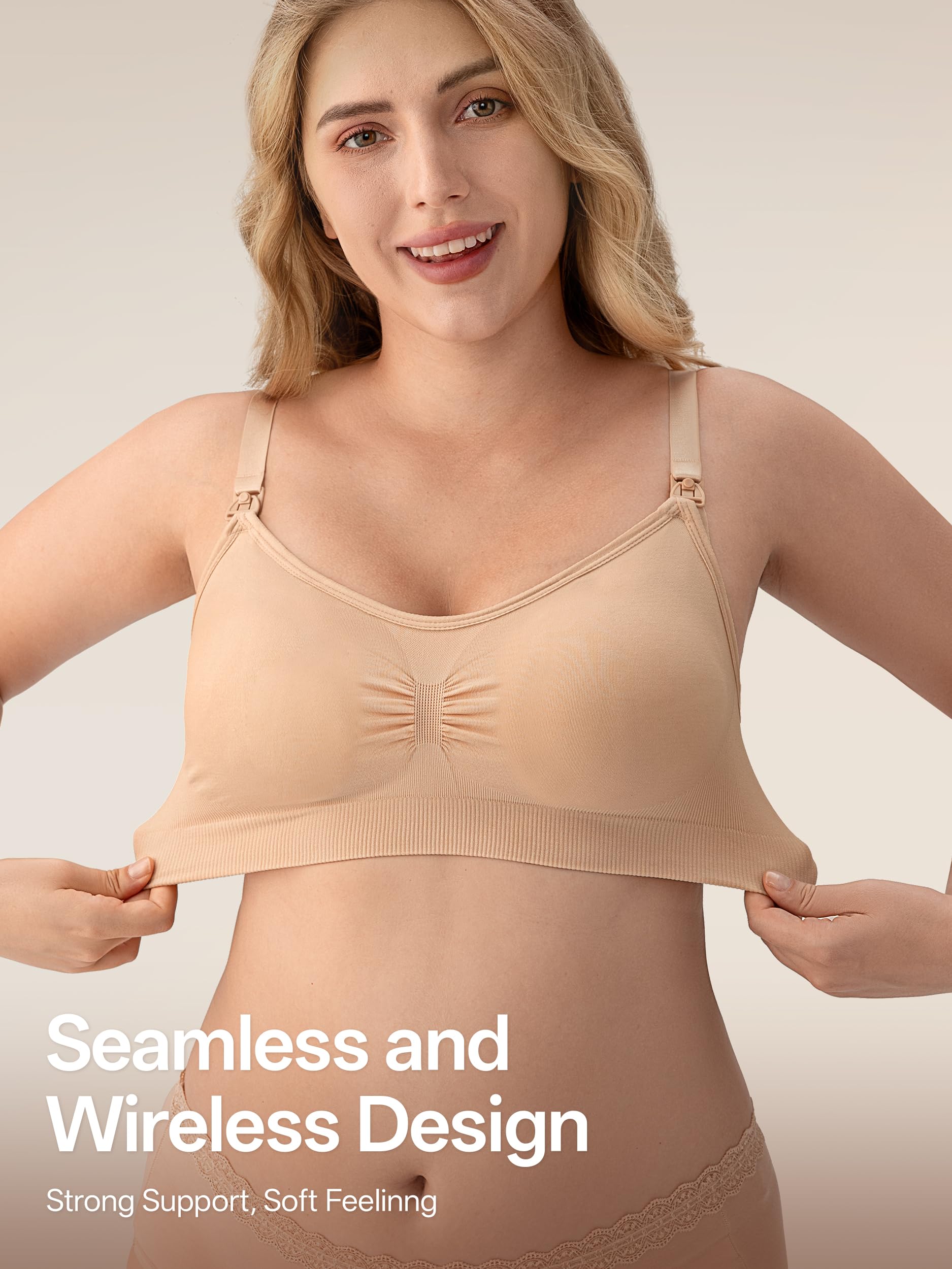 Angelhood Women Nursing Bras for Breastfeeding 5 Pack, Maternity Sleep Bra | Seamless Pregnancy Full Bust Bralettes with Extenders, Wireless V Neck Bralette, Ultra Comfort Postpartum Essentials Bra Pack