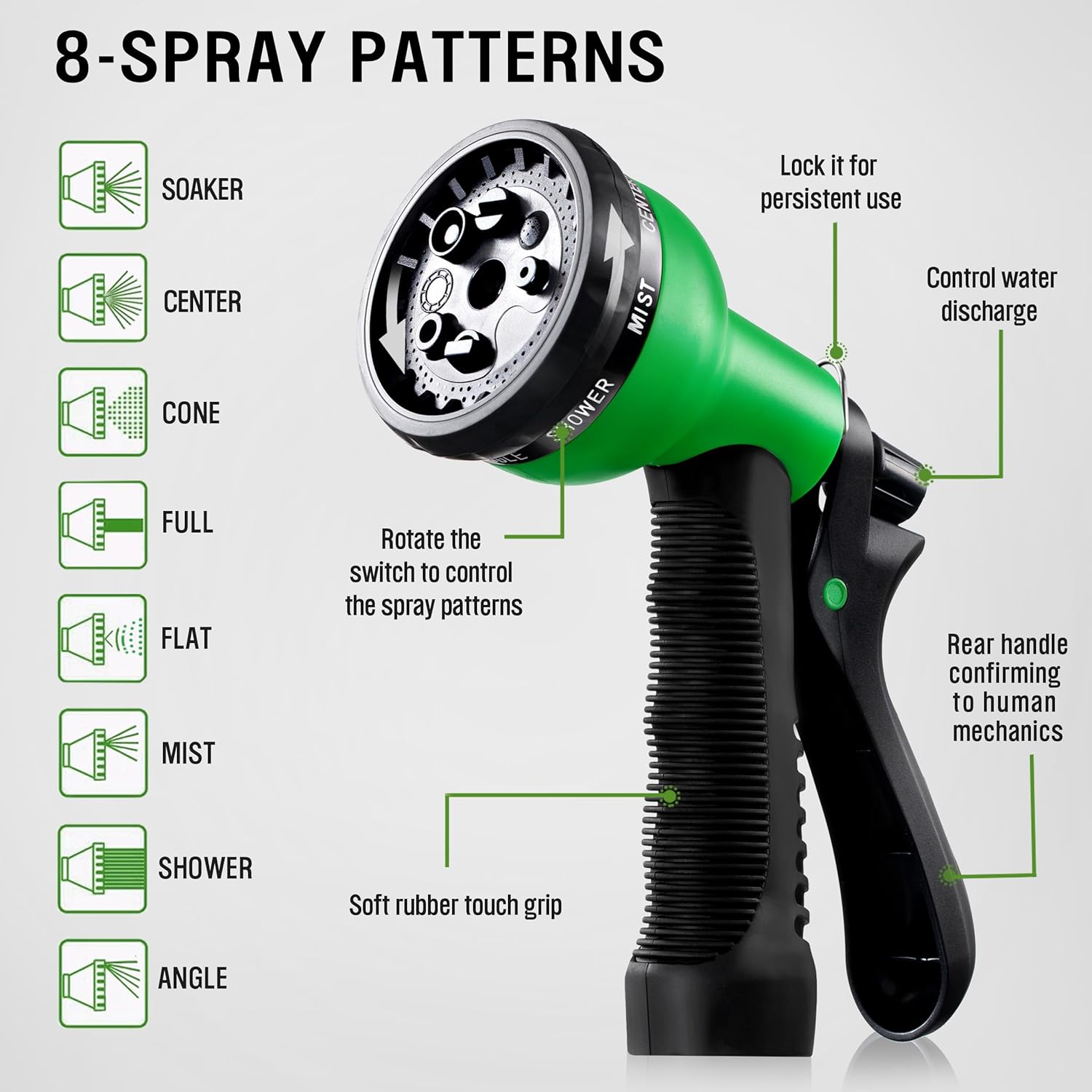 HBlife Garden Hose 50ft, Non Expandable Water Hose with 8 Watering Spray Nozzle, Flexible Lightweight Hose for Yard, Lawn, Car Wash and Outdoor (Black,50FT)